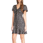 Michael Kors Women's Giraffe Printed Tie Front Mini Dress 8 Khaki
